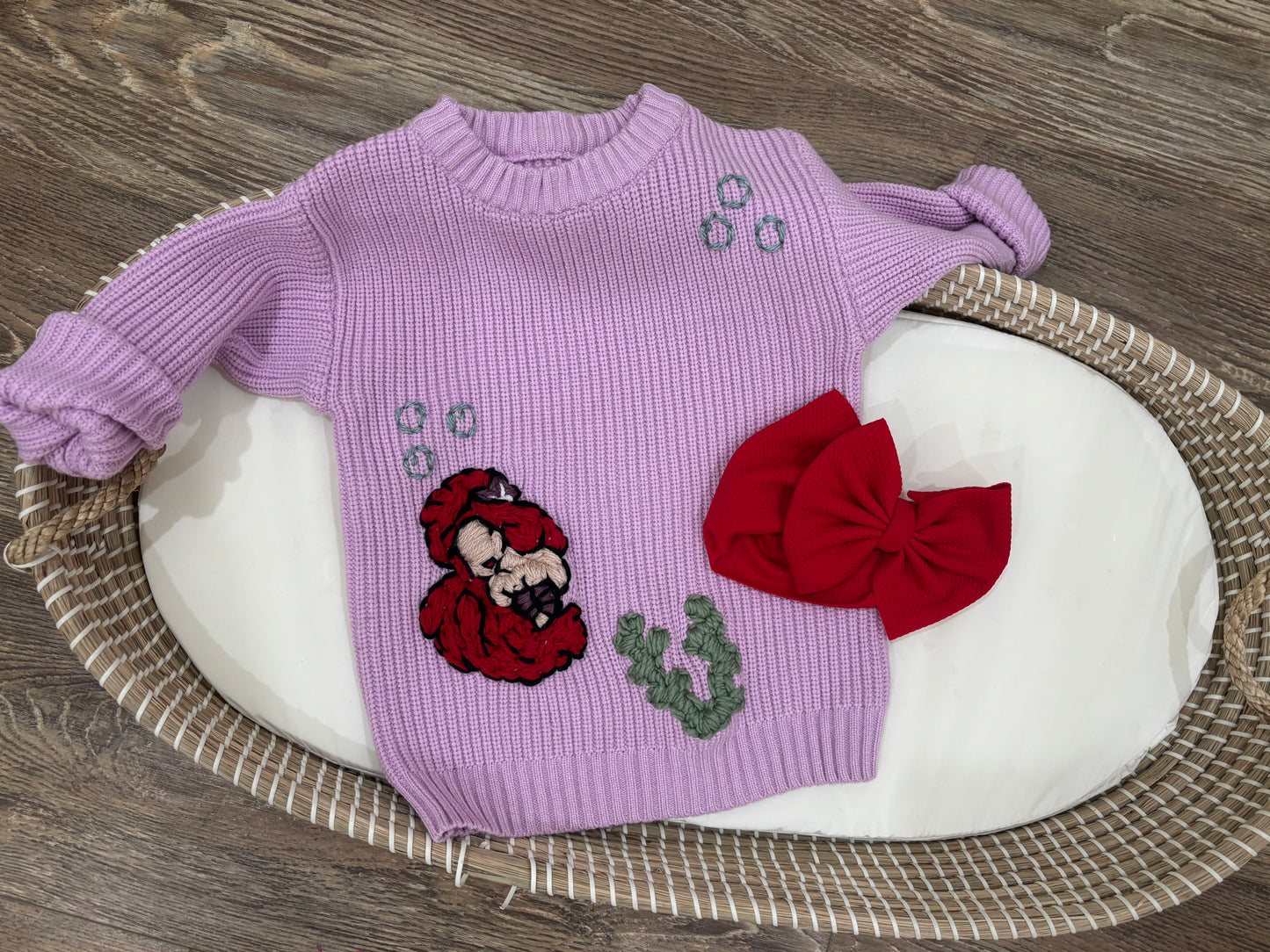 Little Mermaid–inspired sweater on lavender 🧜♀️💜