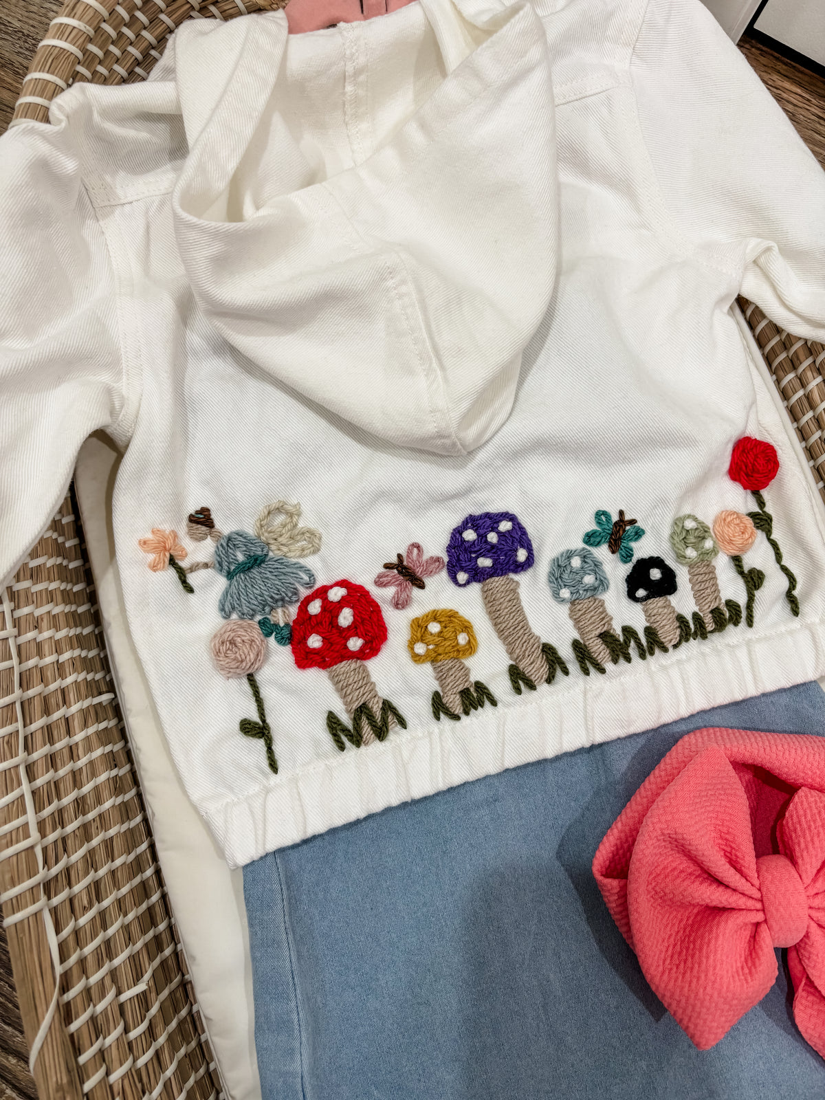 Whimsical Woodland Mushroom Embroidered Hooded Jacket
