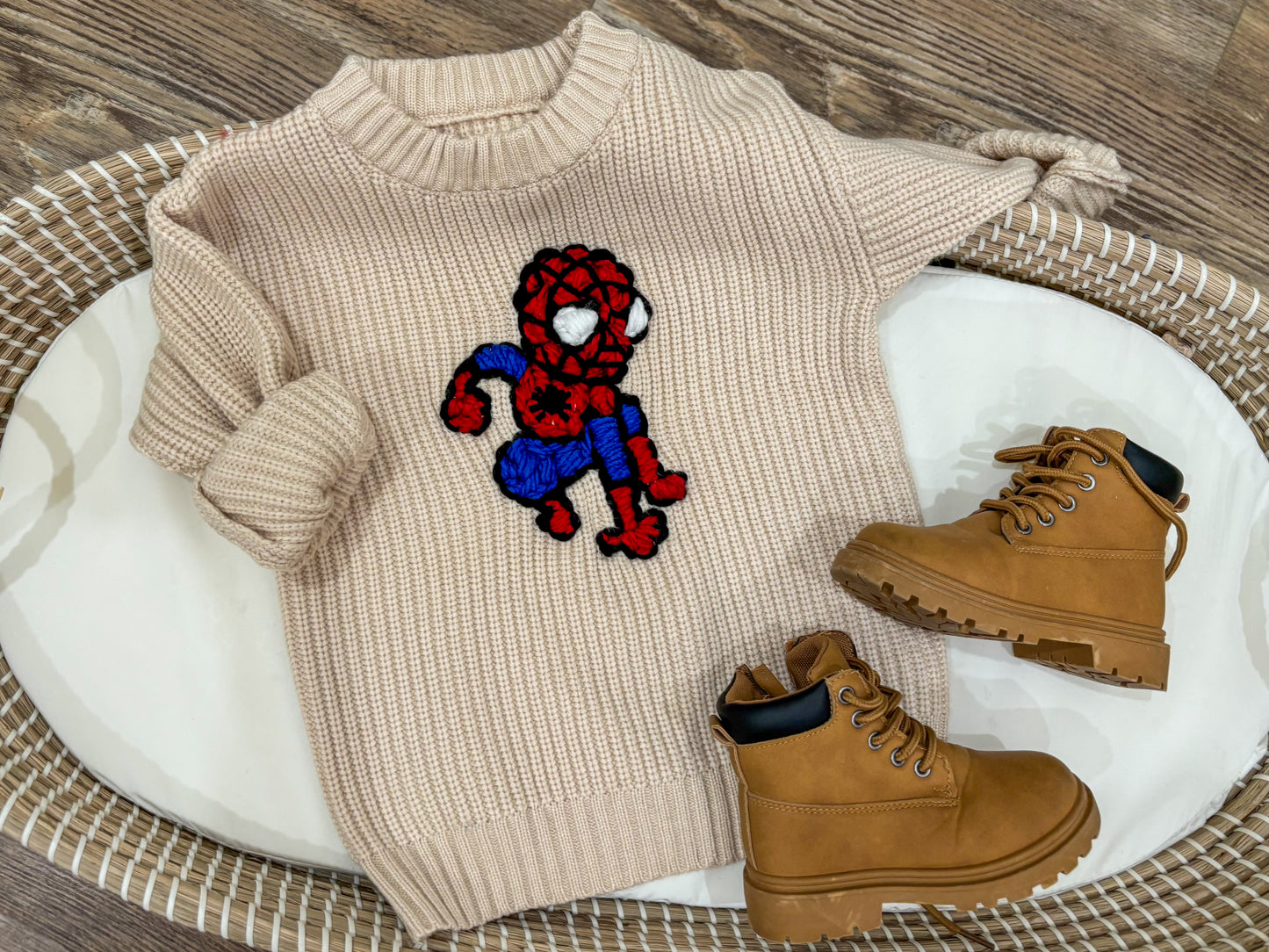Spider-Man on cream sweater 🕷️🤍