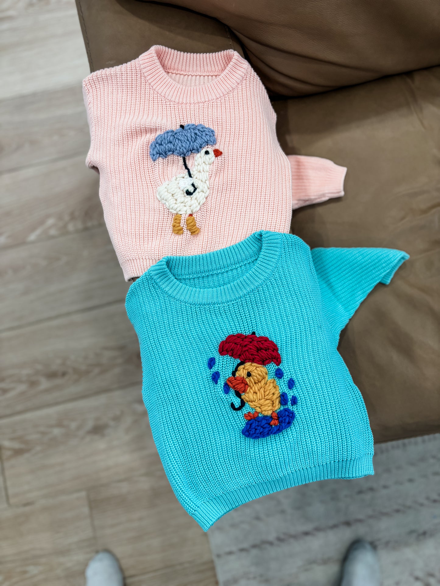 COLLAB Turquoise Blue Hand-Embroidered Chick Sweater