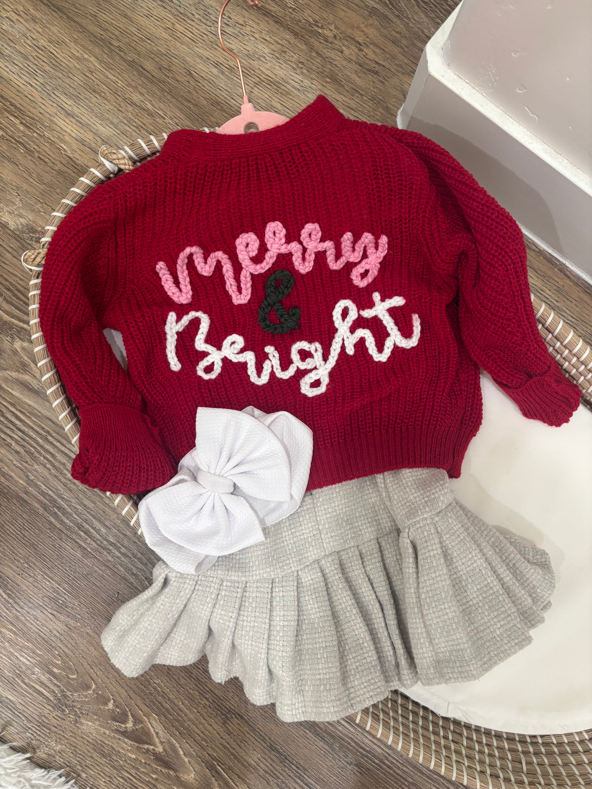 Merry & Bright Christmas Lights Hand Embroidered Red Cardigan