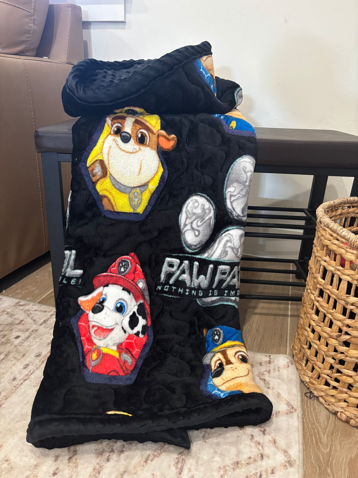 🐾 Paw Patrol + Black Minky Blanket