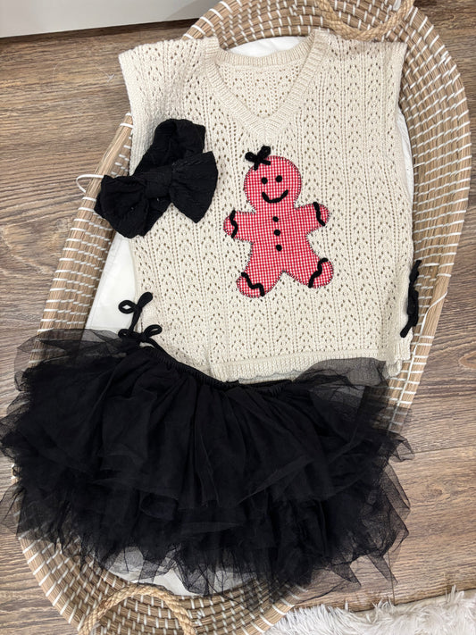 Gingham Gingerbread Girl Knit Sweater Vest