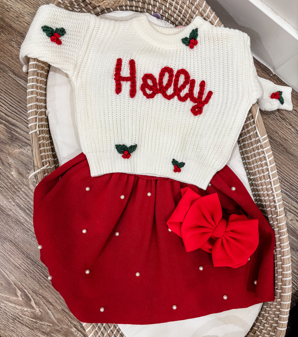 Holly Jolly Christmas Hand Embroidered Knit Sweater