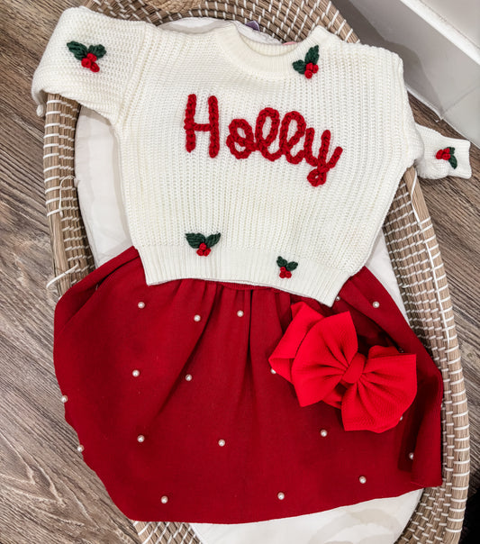 Holly Jolly Christmas Hand Embroidered Knit Sweater