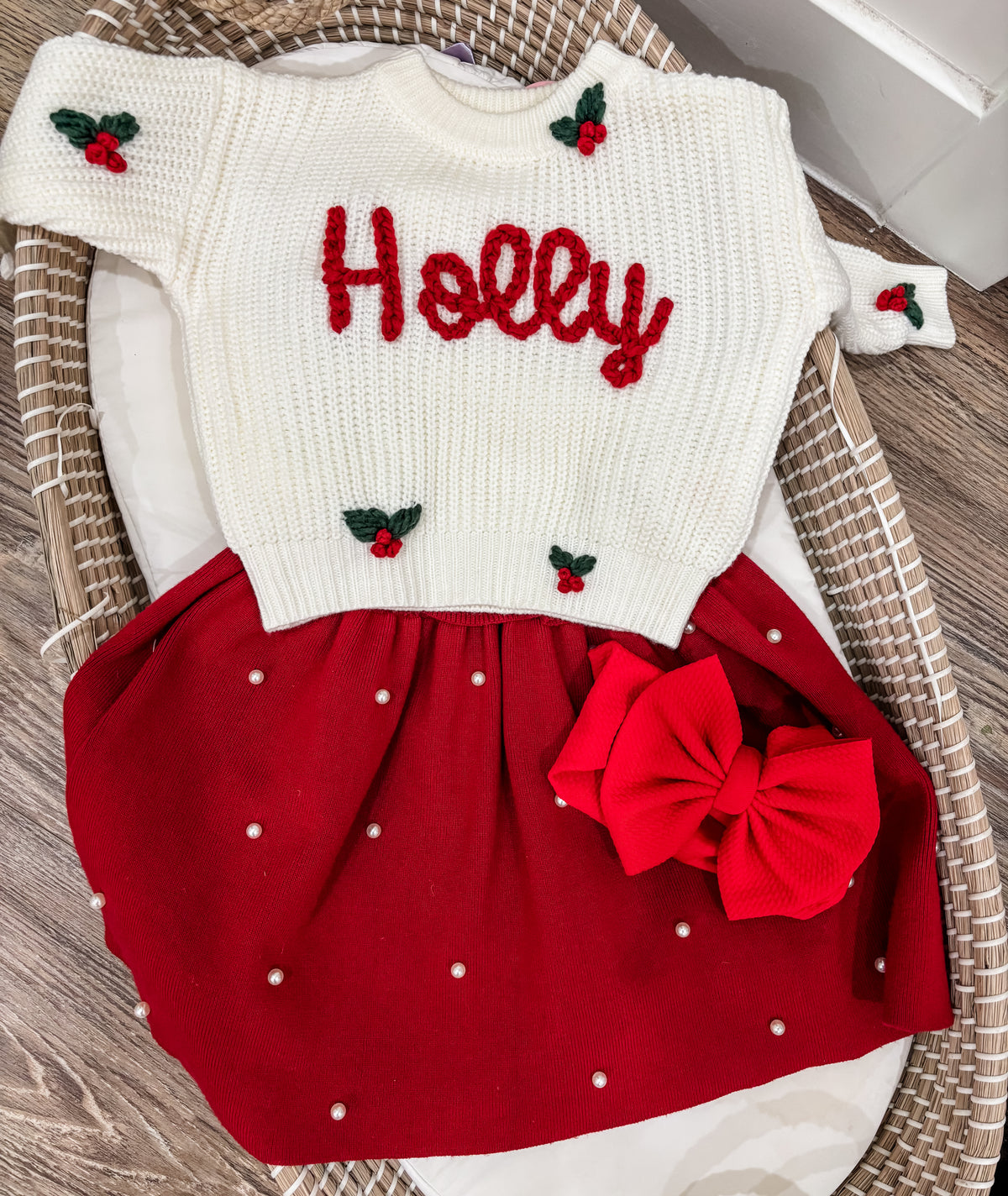 Holly Jolly Christmas Hand Embroidered Knit Sweater
