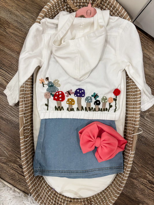 Whimsical Woodland Mushroom Embroidered Hooded Jacket