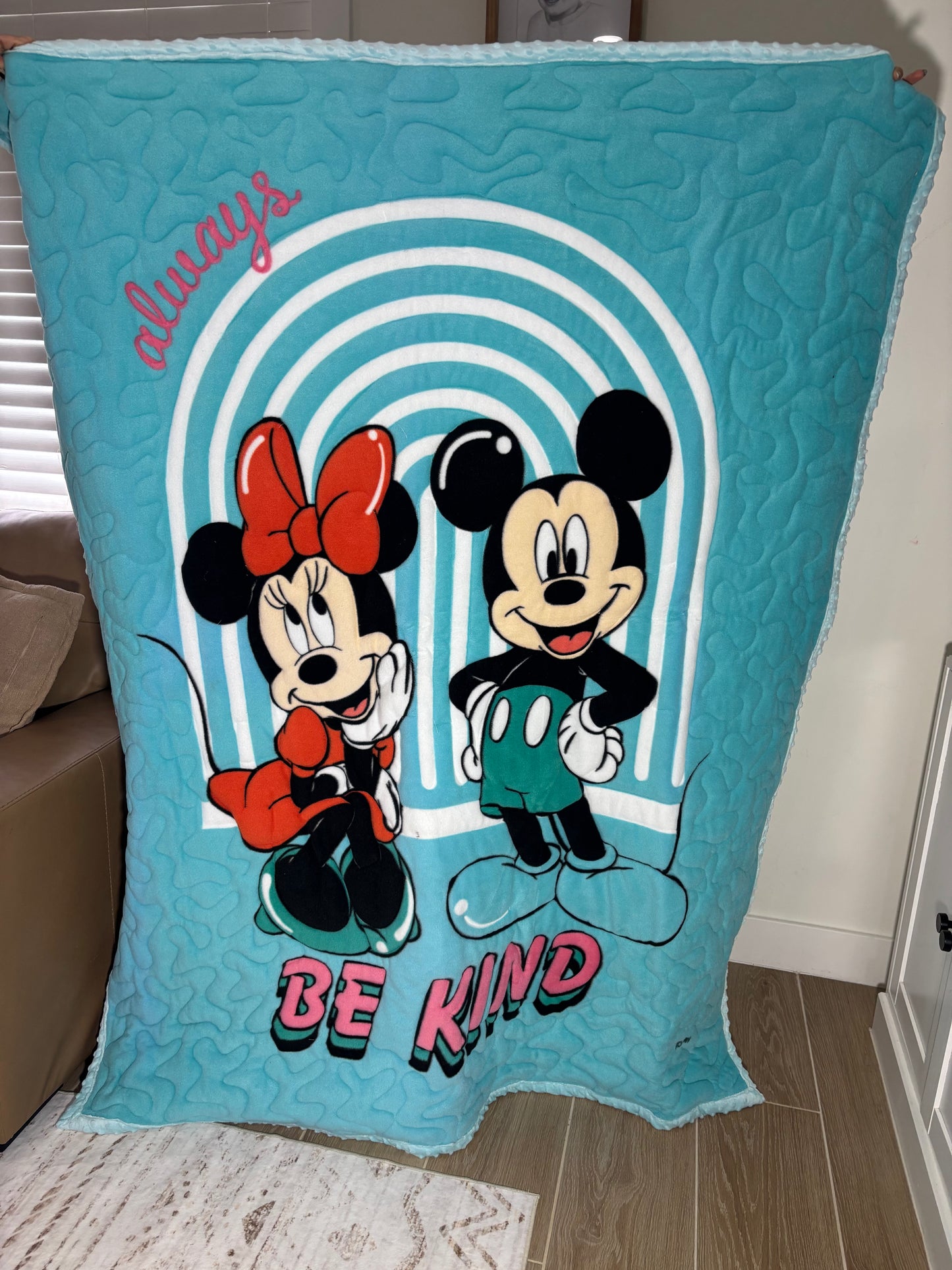 Mickey & Minnie Be Kind | Handmade Minky-Backed Quilt