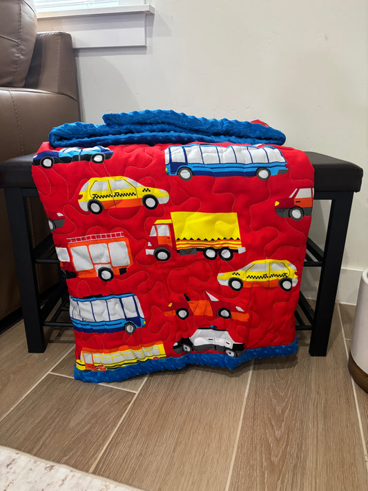 On the Go | Handmade Transportation Minky Quilt