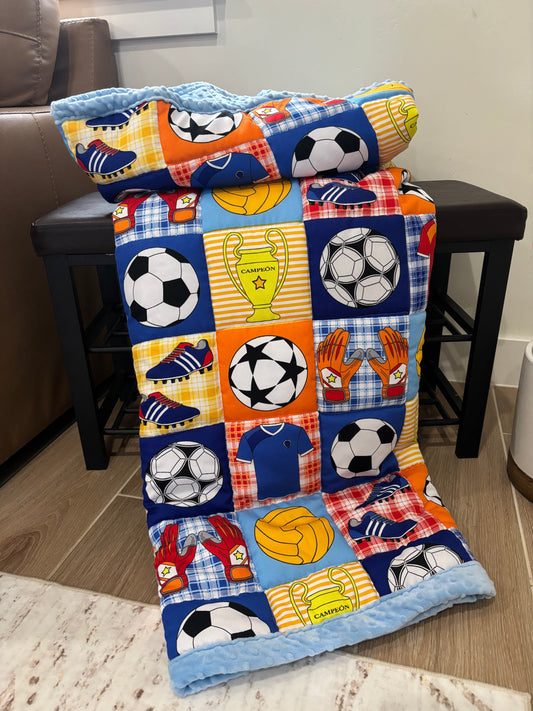 Little Soccer Star | Handmade Minky-Backed Quilt