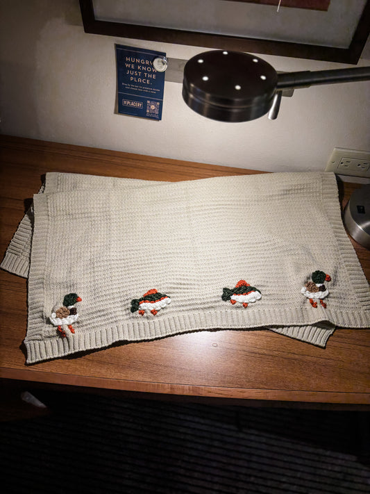 Khaki mallard duck and fish blanket